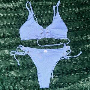 Zaful Sky Blue Ribbed Bikini Top